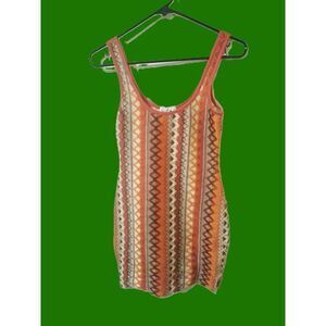 Derek Heart Orange Retro Striped Zigzag Fitted Mini Dress Size Small